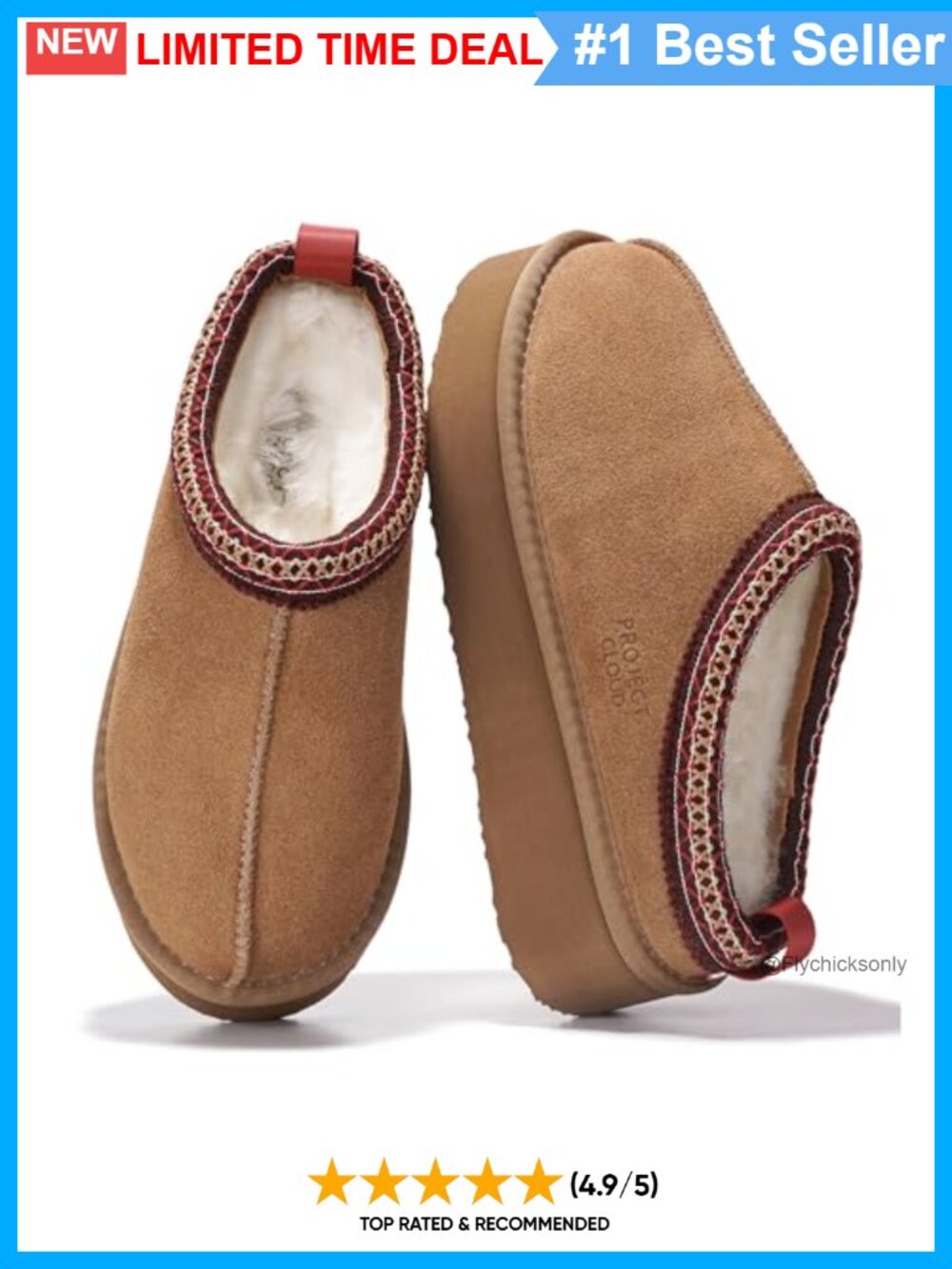 Genuine Leather Platform Slippers Shearling Lined Memory Foam